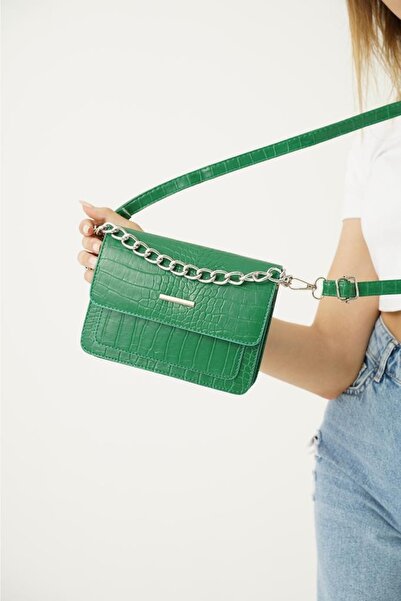 Top All BAG Yeşil Kadın Timsah Croco Desenli El Ve Omuz Çanta