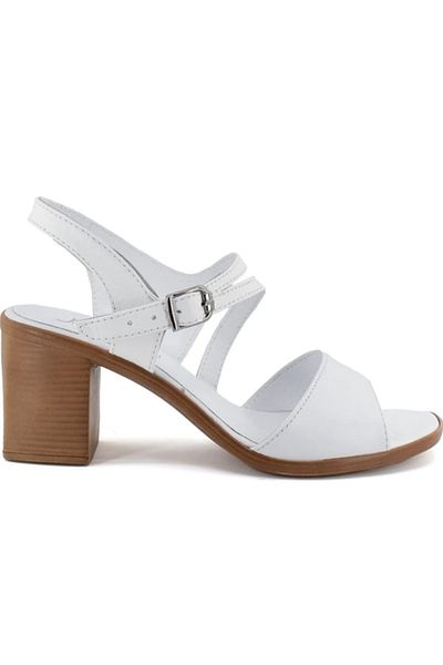 BRGL În interior-exterior, piele naturală, talpă anatomică, cu toc gros, pantofi albi deschisi