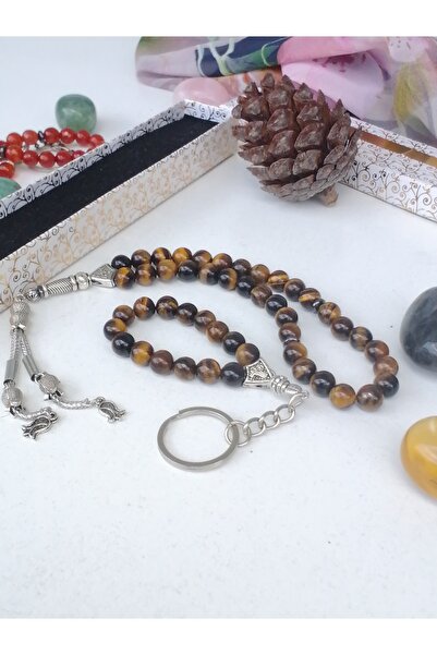 TEZAL مسبحة عين النمر من الحجر الطبيعي وسلسلة مفاتيح