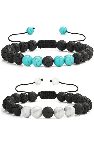 Tesbih Atölyesi Certified Natural Lava Turquoise Howlite Stone Bracelet Set