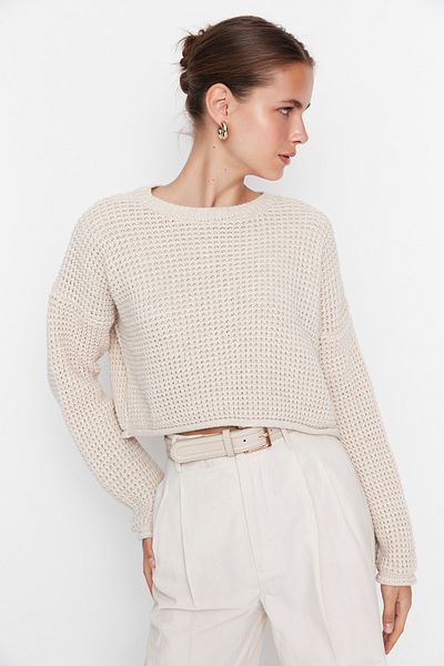Trendyol Collection Wide Fit Stone Crop Strickpullover – TWOAW23KZ01193