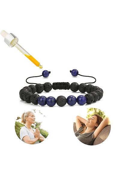 Tesbih Atölyesi Certified Natural Lapis Lazuli Lava Onyx Stone Bracelet Set
