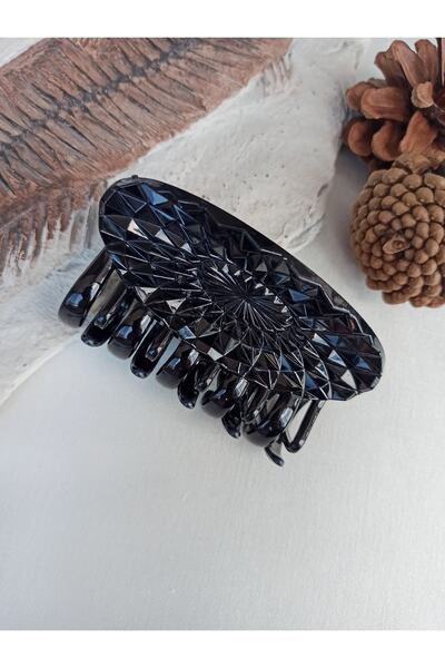 burçin Kadın Siyah Renk Dokulu Model Çift Dişli Mandal Toka