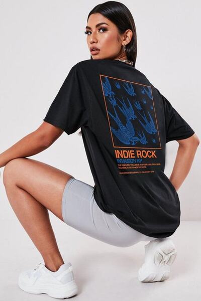 Deocept Tricou supradimensionat cu imprimeu Indie Rock pentru damă