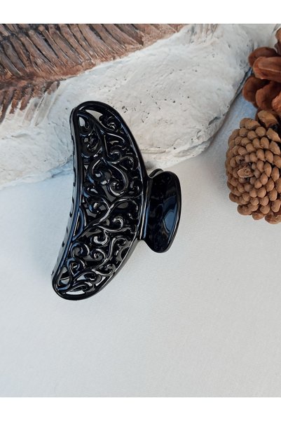 burçin Patterned Black Women's Large Size Latch Buckle