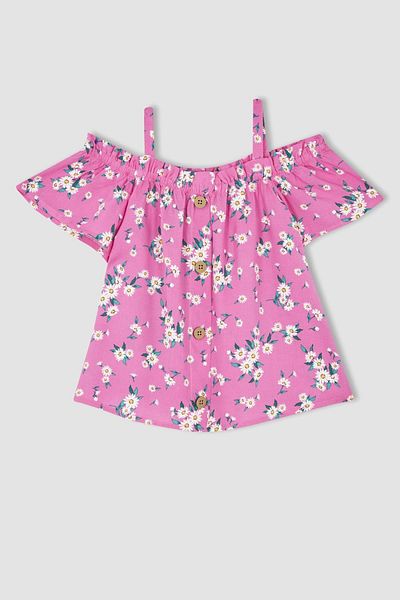 DeFacto Girl's Floral Patterned Short Sleeve Blouse