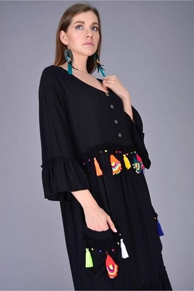 Hazinedan Rochie lejeră cu ciucuri brodate manual în stil boem