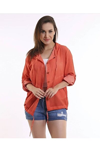 Hazinedan Narçiçeği Bohem Keten Kapüşonlu Gömlek Hırka