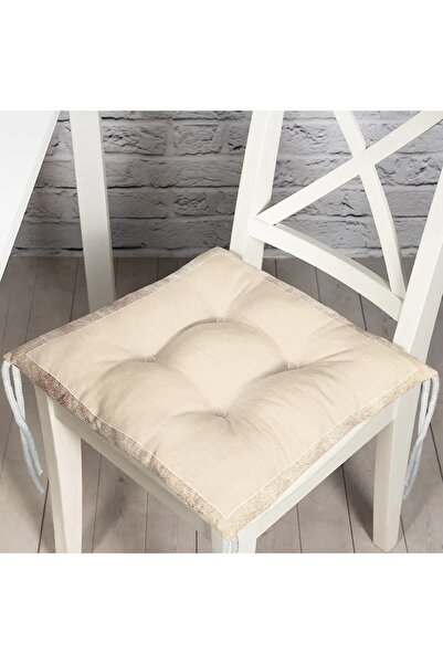 Nish & Royal Krem Rengi Özel Tasarım Dijital Baskılı Pofidik Sandalye Minderi