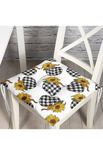 Realhomes Pernă de scaun pufoasă modernă, imprimată digital, cu motiv de dovleac cu model în carouri pe fundal alb