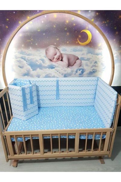 bebek_iklimi 60x120 Baby Crib Guard Set Fine Zigzag Pattern 4 Pieces