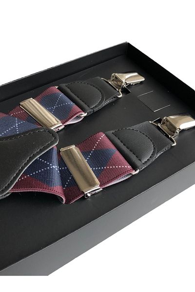 Yage Claret Red Floor Navy Blue Plaid Patterned 3.5 Cm Trouser Hanger