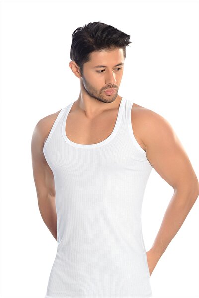 ERŞAH Erkek Beyaz Modal Çizgili Atlet