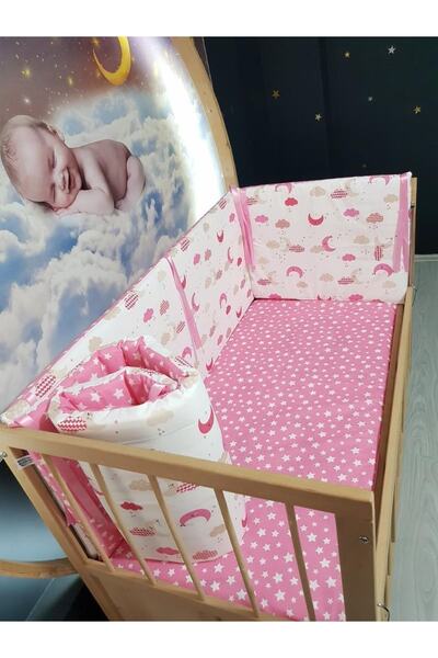 bebek_iklimi طقم حماية سرير الأطفال مقاس 70×130، نمط نجمة القمر، 4 قطع