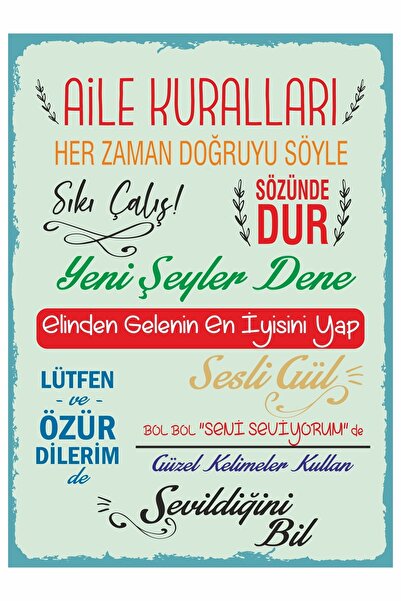 LİPYOS Aile Kuralları Temalı Retro Vintage Ahşap Poster