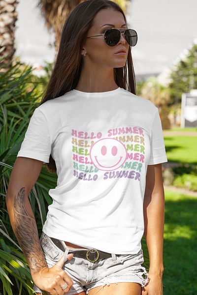 SUNFREE Γειά σου Καλοκαίρι Εκτυπωμένο Regular Λευκό T-shirt