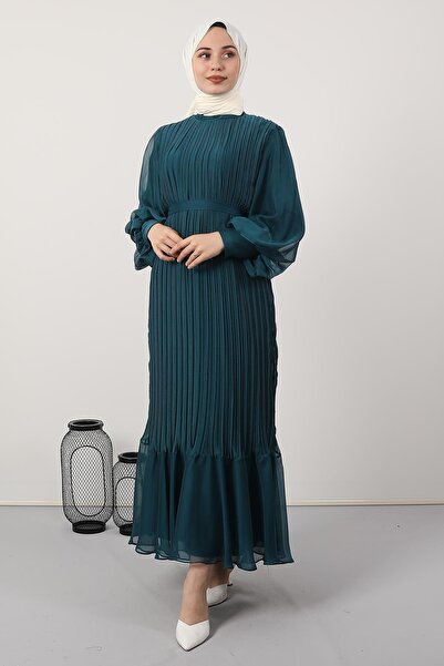 Giza Giyim Πλισέ Janjan Βραδινό Φόρεμα Emerald