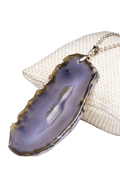 Tesbih Atölyesi Natural Black Agate Stone Plate Necklace with Certified Silver Device