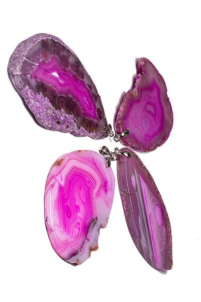 Tesbih Atölyesi Natural Pink Agate Stone Plate Necklace with Certified Silver Settings