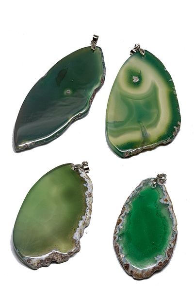 Tesbih Atölyesi Natural Green Agate Stone Plate Necklace with Certified Silver Settings