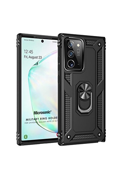 Microsonic Samsung Galaxy Note 20 Ultra Kılıf Military Ring Holder Siyah