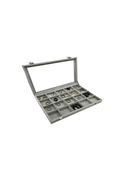 Generic Brand 20 Compartment Jewelry Material Box Gray Suede Coated