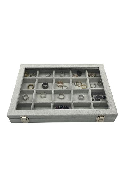 İmpala Kutu 20 Compartments Jewelry Material Box Suede Coated Compartment Box