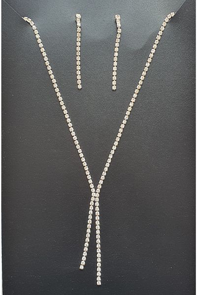 MÜGETA Waterway Row Stoned 2 Row Dangle Y Necklace and Earring Set