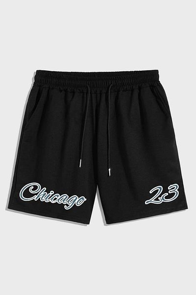 MODAGEN Unisex černé kraťasy s potiskem Chicago