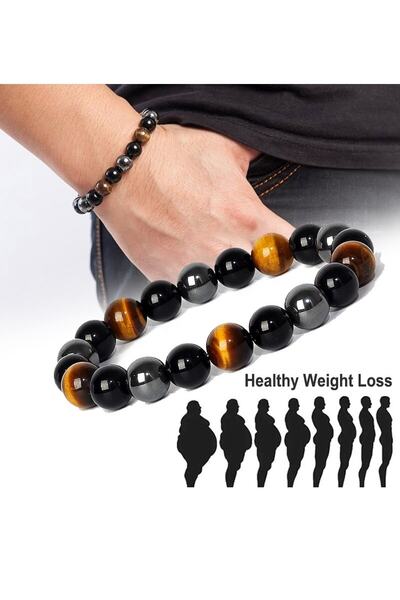 Kusakli Kaplan Gözü Oniks Ve Hematit Taş Bileklik