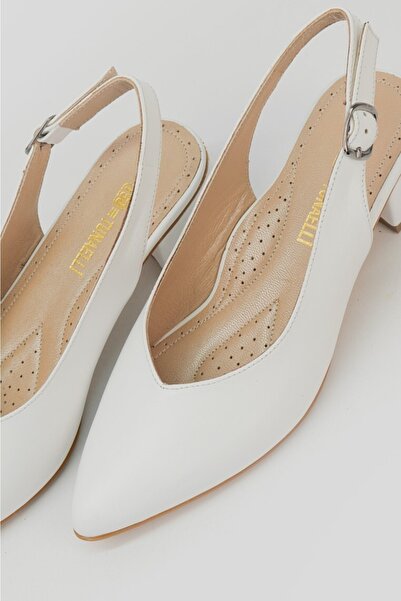 TUNAELLİ Women's White Genuine Leather Heeled Shoes Size 35-41