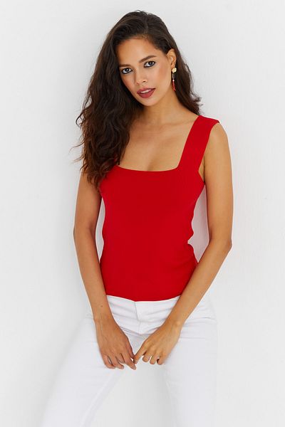 Cool & Sexy Women's Red Square Collar Knitwear Blouse YV87