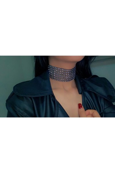 SmY Bag Shiny Stone Look Necklace Neck Collar