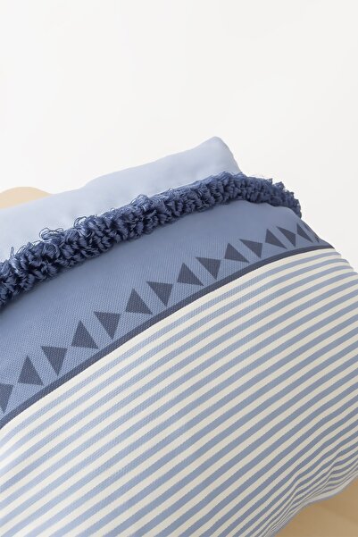 RİTMOHOME Tasseled Scandinavian Ethnic Marine Blue, Country, Bohemian, Throw Pillow Cover