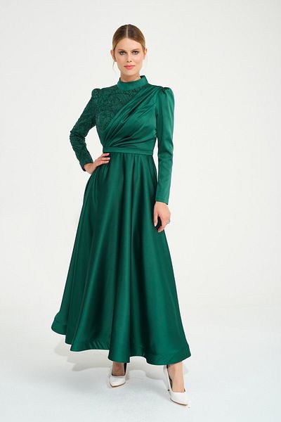 SpringStore Rochie de seara Hijab Midi din Satin Smarald