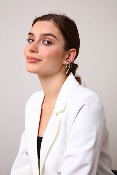 AURRARİ Kadın Gümüş Renk Akış Cuff Küpe