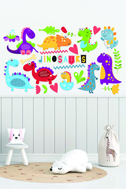 Sepet Yıldızı Minik Dinazorlar Çocuk Odası Duvar Sticker Seti 95x55 Cm
