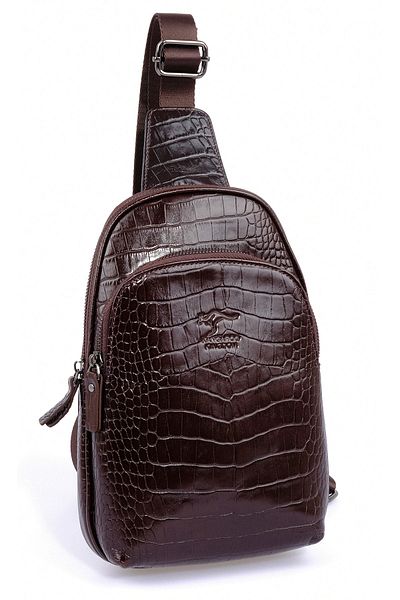 KANGAROO KINGDOM Body Bag Poster Backpack Genuine Calf Leather Crocodile Dark Brown Unisex 8155-ck