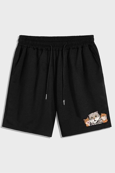 MODAGEN Unisex σορτς με στάμπα μαύρης γάτας
