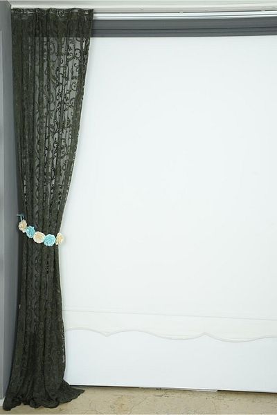 AKÇA TEKSTİL Sultan 2 Model Khaki Green Color Single Wing Ready Planted Pleated Background Curtain 75*260 Cm