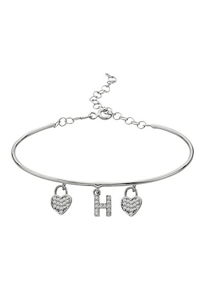 Argentum Concept 925 Ayar Gümüş Kalpli H Harfi Kelepçe Bileklik - 45092500