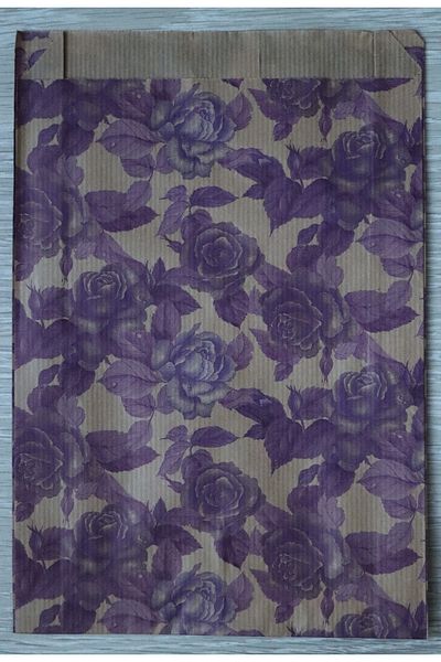demontecraft Rose Flower Pattern Purple, Kraft Paper Bag, Gift Wrap/Bag, 10 Pieces Paper Bags