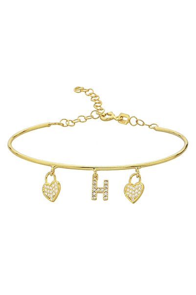 Argentum Concept 18k Altın Kaplamalı 925 Ayar Gümüş Kalpli H Harfi Kelepçe Bi...