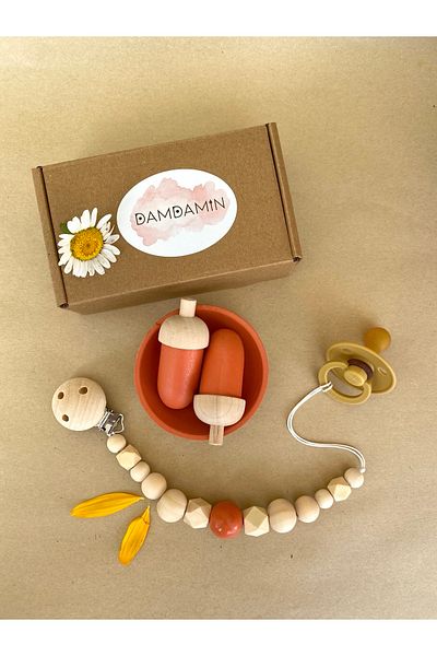 damdamin toys Red Wooden Pacifier Holder - Pacifier Chain