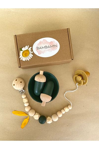 damdamin toys Green Wooden Pacifier Strap - Pacifier Chain