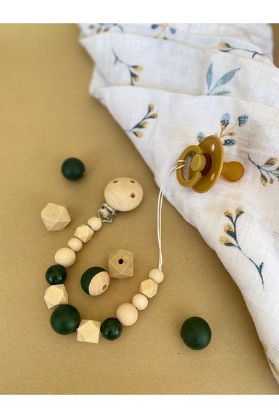 damdamin toys Green 3-Color Wooden Pacifier Holder - Pacifier Chain