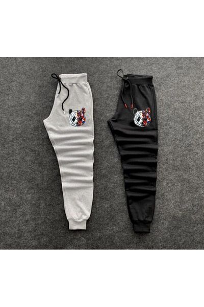Joza Outdoors Unisex Slim Fit Digital Tokyo Panda με στάμπα γκρι μαύρο καλοκαιρινό παντελόνι 2 τεμαχίων