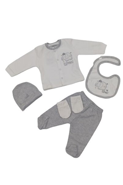 Aziz Bebe Ecru Gray 5-Piece Bodysuit Set - 5275 Model