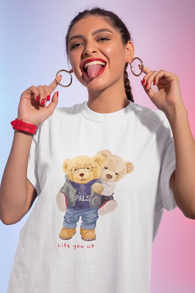 SUNFREE Teddy Με Τύπωμα Oversize Λευκό T-shirt