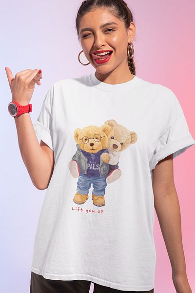 SUNFREE Teddy Με Τύπωμα Oversize Λευκό T-shirt